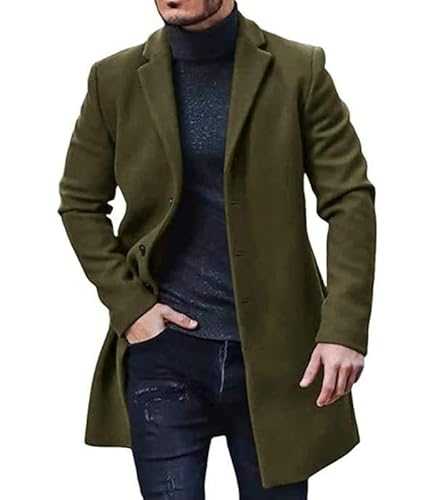 ENENEN Autumn/Winter Men's Tweed Coat Stylish Thick Warm Tweed mid-Length Trench Coat