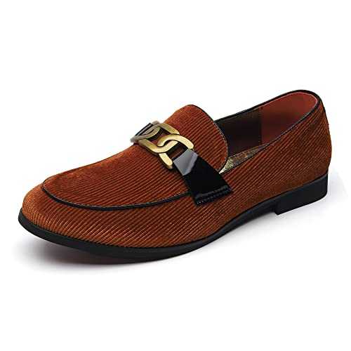 LCQL Men's Vintage Velvet Penny Loafer Shoes Noble Slip-on Suede Loafers with Gold Buckle Smoking Slippers Plus Size 7-13