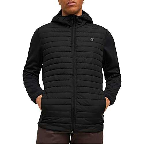 JACK & JONES Mens Quilted Padded Front Hooded High Neck Logo Jacket