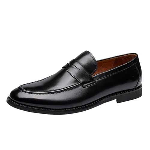 Formal Shoes Men Leather Office Shoes Men Slip-On Classic Brown Dress Loafers Men Elegant Shoes Luxury Resistant Low Top Rubber Sole Non Slip Casual