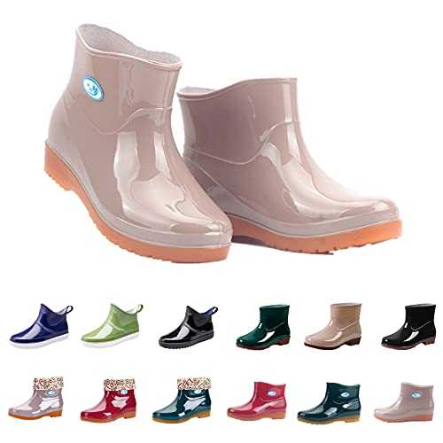 COVIDI Women's Wellington Rain Boot Flats Non-slip Leisure Low-Heeled Round Toe Shoes Middle Tube Rain Boots