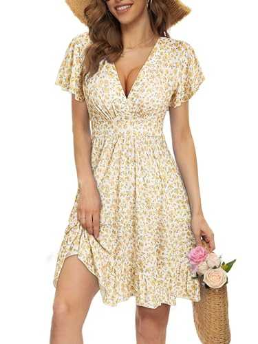 TORARY Women's 2023 Summer Wrap V Neck Dresses Floral Spring Ruffle Swing A Line Beach Short Sun Dress