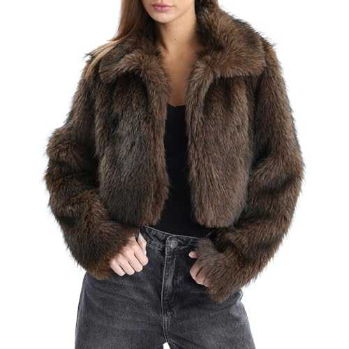 Amazhiyu Womens Faux Fur Coat with Pockets, Lapels Winter Long Sleeve Jacket Open Front Outwear Plush Warm Cardigan