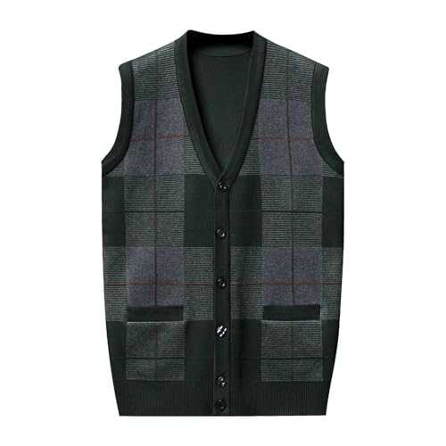 Mens Sleeveless Jumpers Men's Wool Blend Gilets Relax Fit V Neck Knit Sweater Vest Button Down Sleeveless Cardigan with Buttons Knitted Waistcoat Knitted Gilets Sleeveless Cardigan