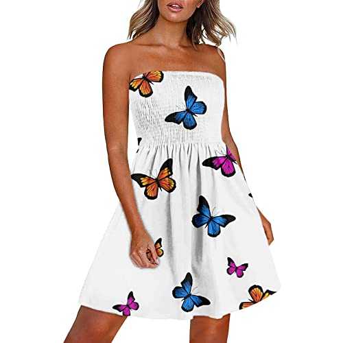 WLHBF Boho Dresses Summer UK Casual Beach Boho Strapless Cover Ups Off Shoulder Floral SunCute Outfits Dress