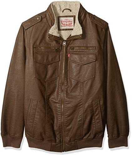 Men's Faux Leather Sherpa Lined Aviator Bomber Jacket