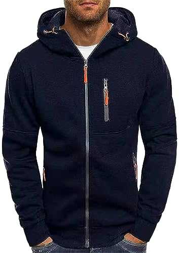 CAZOY Men Sport Coat Zip Hoodie Mens Long Sleeve Full Zipper Up Hooded Sweatshirt Pullover Jacket Sweater Jumper with Pocket for Running Workout Fitness UK Size 8 18