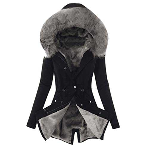 Cunhuan Winter Jackets for Women uk Winter Coats Thick Fleece Lined Warm Zip Up Plus Size Outerwear with Fuffly Hood Parka Jackets Long Sleeve Tops Outerwear Outfits Sweatshirts Overcoats