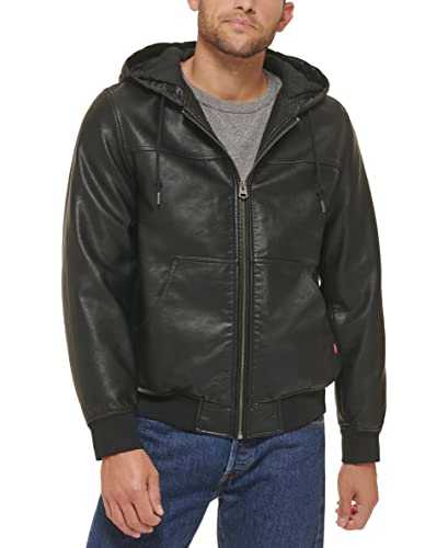 Levi's Men's Buffed Cow Faux Leather Hoody Bomber Jackets