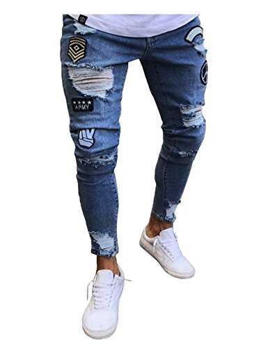 Jueshanzj Men Jeans Ripped Slim Stretch