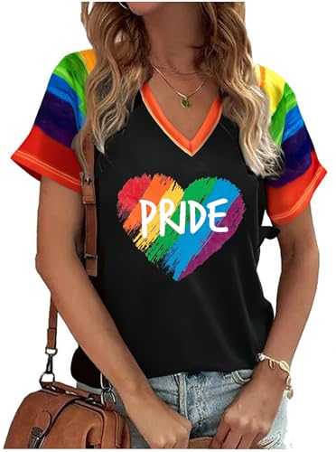 Pride Shirt Rainbow Heart Shirts: Women Lesbian Gay T Shirt Pride Ally Shirt LGBT Equality Tee LGBTQ V Neck Raglan Tops