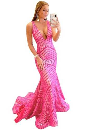 V Neck Sequin Prom Dress Long Mermaid Evening Gown Sparkly Evening Dresses for Women