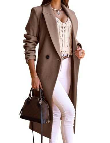 IDEALSANXUN Long Wool Coats for Women Fall Winter Trench Coat Peacoat Double Breasted Blazer Jackets Overcoat