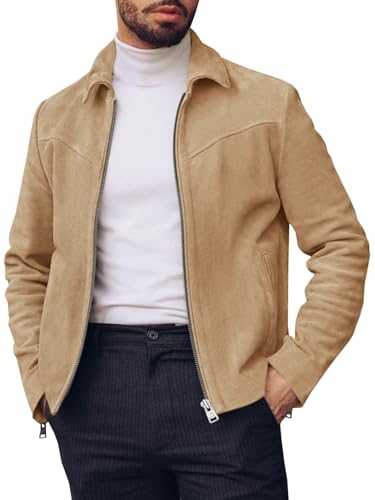 Runcati Men's Suede Jacket Full Zip Casual Vintage Jackets Lightweight Classic Trucker Coat