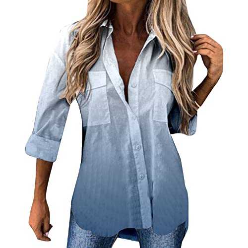 AMhomely Women Shirts and Blouse Sale Clearance,Ladies Casual Printed Long Sleeve Turn-Down Collar Cardigan Blouse Tops Elegant Tunic Shirts Tops Office UK Size S-5XL Shipping 7 Days