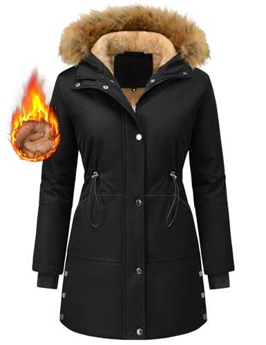 Vijamiy Parka Jacket Womens Parka Coat Winter Womens Sport Jacket Fleece Lined Outdoor Hiking Windproof with Detachable Fur Collar Multi Large Pockets