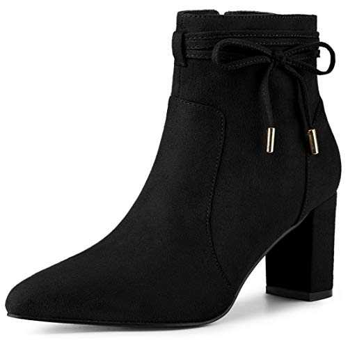 Allegra K Women's Pointed Toe Block Heel Zipper Ankle Boots