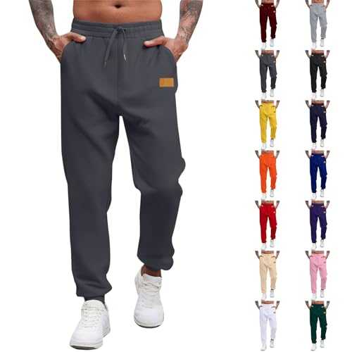 Mens Jogging Bottoms Tracksuits Smart Casual Jogger Gym Sports Solid Colour Straight Leg Sweatpants Work Activewear with Drawstring Leisure Elastic Waistband Jogging Trousers for Men Adults