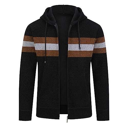 YOUTHUP Mens Hooded Cardigan Fleece Lined Knitted Sweater Thick Jumper Pattern Knit Winter Coat
