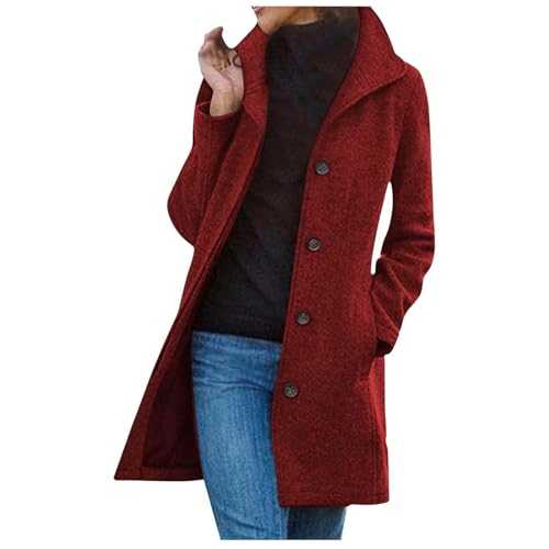 Women's Wool Blend Coats Breasted Buttons Mid-Length Overcoat Jackets Lapel Collar Winter Pea Coat Autumn Elegant Trench Coat Solid Womens Coats Warm Outerwear