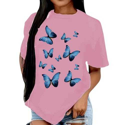Fashion Blue Print Loose Fit Ladies Plus Size T-Shirt Blue Glitter Top