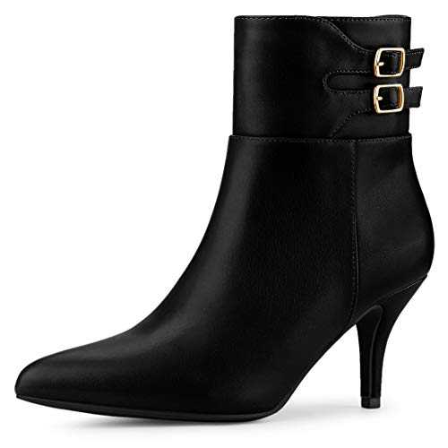 Allegra K Women's Pointed Toe Buckle Stiletto Heels Ankle Boots