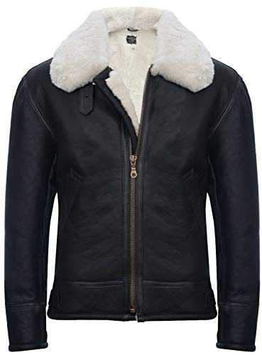 Men's Cream B3 Shearling Sheepskin World War 2 Bomber Leather Flying Jacket