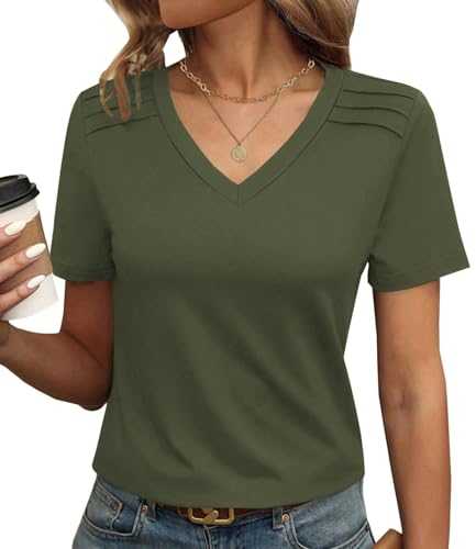 Auremore Womens Tops Short Sleeve Shirts V Neck Loose Casual Blouses Solid Color Tunic Tshirts
