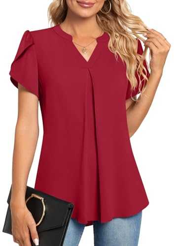 Aodemo Womens Summer Chiffon Blouse Business Ladies Tops Petal Short Sleeve Tunic Office Shirts for Work