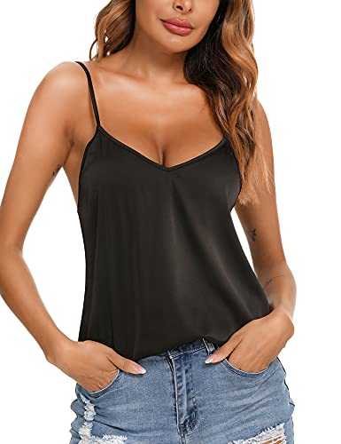 VIDUSSA Women's V Neck Satin Camisole Vest Silk Loose Sleeveless Tank Tops