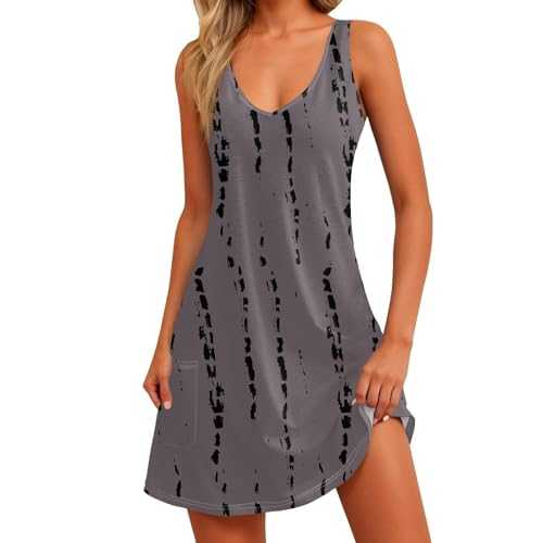 Women's Summer Dresses 2025 Beach Casual Sleeveless Floral Print Boho Tank Dress V Neck Loose with Pockets Summer Long Sleeve Dress