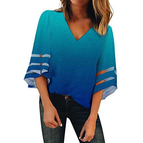 NQyIOS Gym Top Women Women Fashion Top Spaghetti Straps Cold Shoulder Trendy Casual Shirt Mesh Insert Bell Sleeve Blouse Long Sleeve The Shirt Tank Tops Women