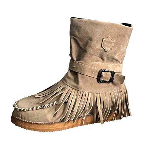 Women's Fashion Casual Round Toe Retro Fringe Short Ankle Flat Shoes