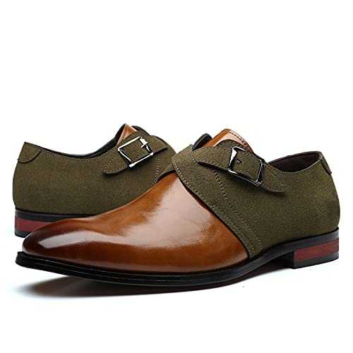 New Dress Oxford Shoes for Men Slip On Monk Strap Black Burnished Toe PU Leather Low Top Block Heel Anti-Slip Casual