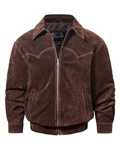 FLAVOR Men Genuine Leather Bomber Jacket Casual Fall Winter Jacket Brown