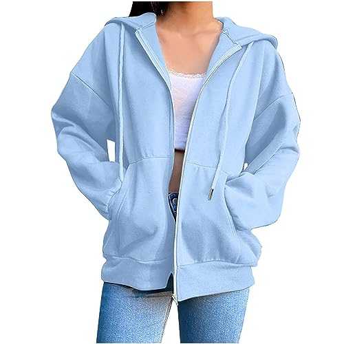 Zeiayuas Women's Zip up Hoodies Winter Warm Jackets Oversized Hooded Sweatshirt Fleece Coat Long Sleeve Full-Zip Lightweight Jackets with Pockets Plus Size Outwear for Ladies