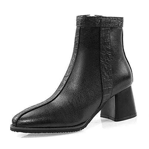 Vrupons Women Block Heel Black Ankle Boots with Side Zip
