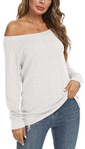 Womens Cute Sexy Off Shoulder Blouses Long Sleeve Boat Neck Tunics Tops