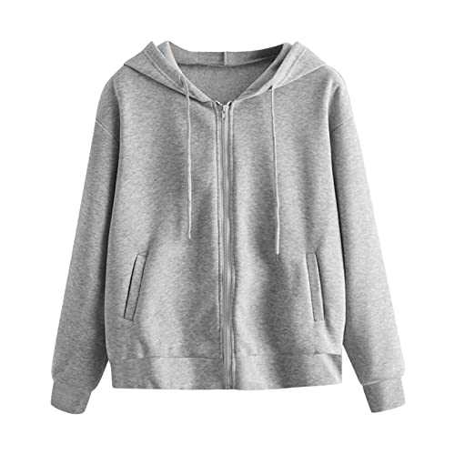 Zip Hoodies For Women Uk Casual Plain Color Zipper Hooded Sweatshirt with Pocket Autumn Baggy Soft Clothes Women Classic Drawstring Hooded Top Versatile Long Sleeve Jacket