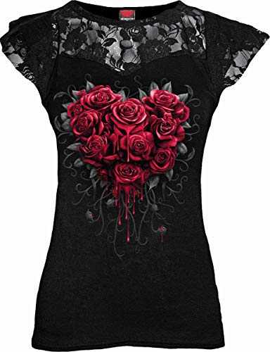 Spiral - Bleeding Heart - Lace Layered Cap Sleeve Top Black