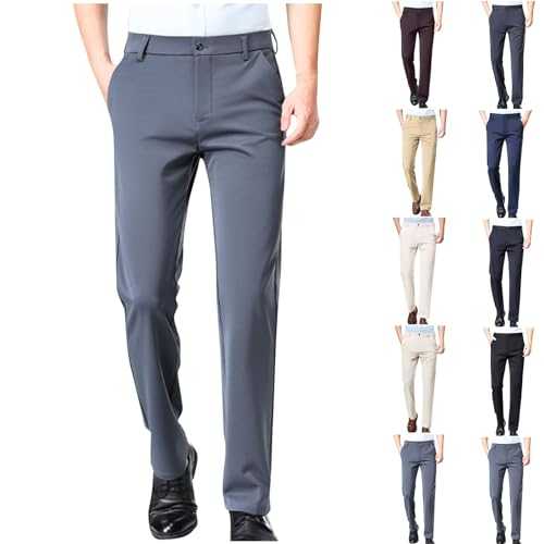 Mens Suit Pants Sale Clearance Men's Mid Waisted Trouser Elastic Waist Bottoms Straight Leg Pant with Pockets Trousers Solid Color Pants Loose Trouser Flat-Front Bottoms Business Office Work Pant