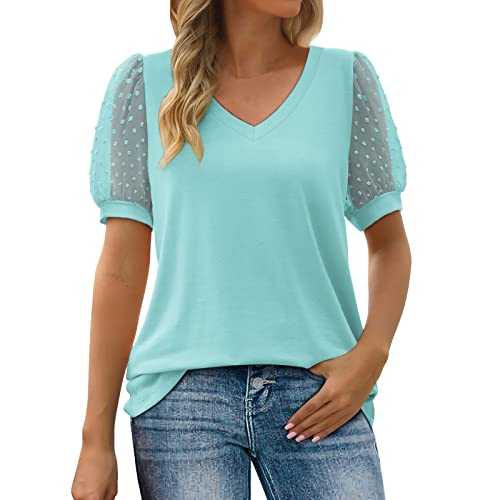 Womens Tshirts Short Sleeve Square Neck T Shirts Ladies Casual Beach Blouses Summer Plain Tees Shirt Loose Puff Short Sleeve Tunic Tops Basic Office Work Blouse Going Out Tops UK Sale Clearance