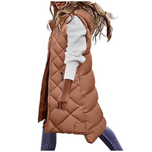 gfdrt Women's Padded Gilet Longline Hooded Jacket Ladies Long Winter Coat Vest Sleeveless Warm Down Quilted Vest With Hood Jacket Coat With Pockets Down Jacket Quilted Outdoor