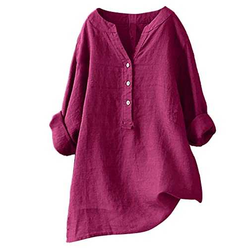 Summer Tops for Women UK Summer Tee Shirts Trendy Long Sleeve Crew Neck Cotton Linen Loose Fit Shirt Blouse Ladies Tunic Tops Casual Boho Cute T-Shirts