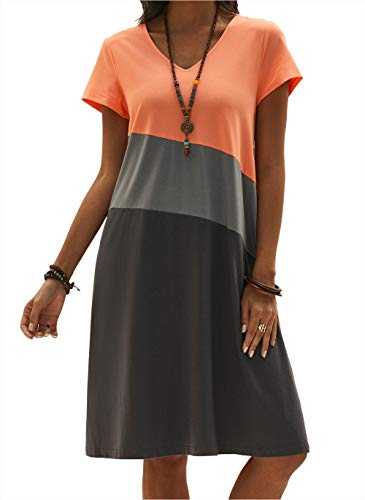 COSKPUTY Women's Summer Casual Floral Tunic V-Neckline A-line Dress (Large, Orange)