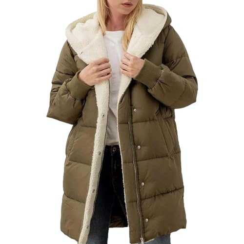 HOOUDO Winter Coats for Women UK Fleece Lined Down Jacket Padded Puffer Hooded Trench Coat Ladies Quilted Jackets Casual Warm Outerwear Overcoat with Pockets Plus Size