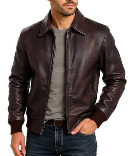 Fashion_First Mens Soft Lambskin Leather Bomber Jackets Motorbike Casual Jacket Outdoor Parties Black/Brown