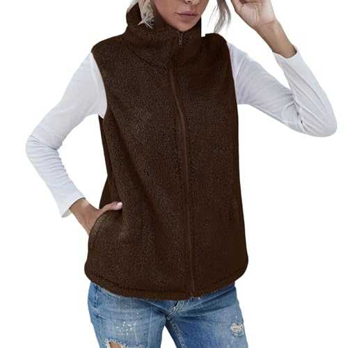 RLEHJN Fleece Jacket Women UK Clearance Ladies Fleece Gilet Sleeveless Fleece Jacket Vest Winter Coat Thicken Stand Collar Sweatshirt Solid Color Plush Body Warmer Full Zip Sweater Warm Outwear