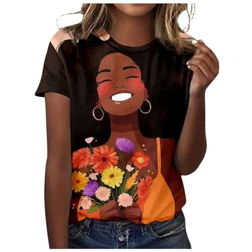 Women Fashion Casual Celebration Women Black Freedom Round Neck Short Sleeve Shirt Top Ladies Glitter