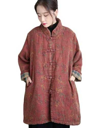 NFYM Women Cotton Padded Coats Mid-Length Long Loose Quilted Kimono Chinese Style Winter Jackets